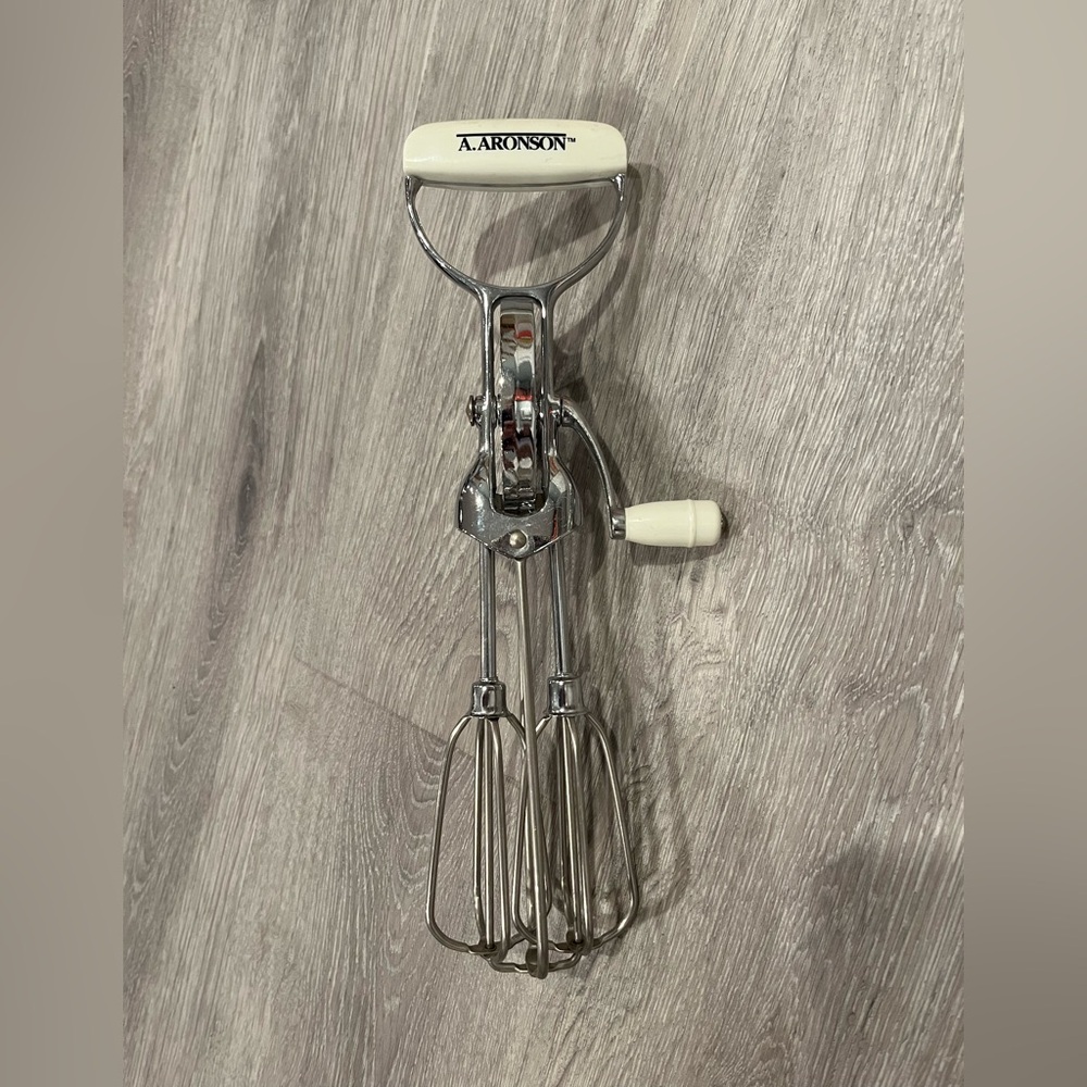 A. Aronson vintage stainless steel manual hand mixer